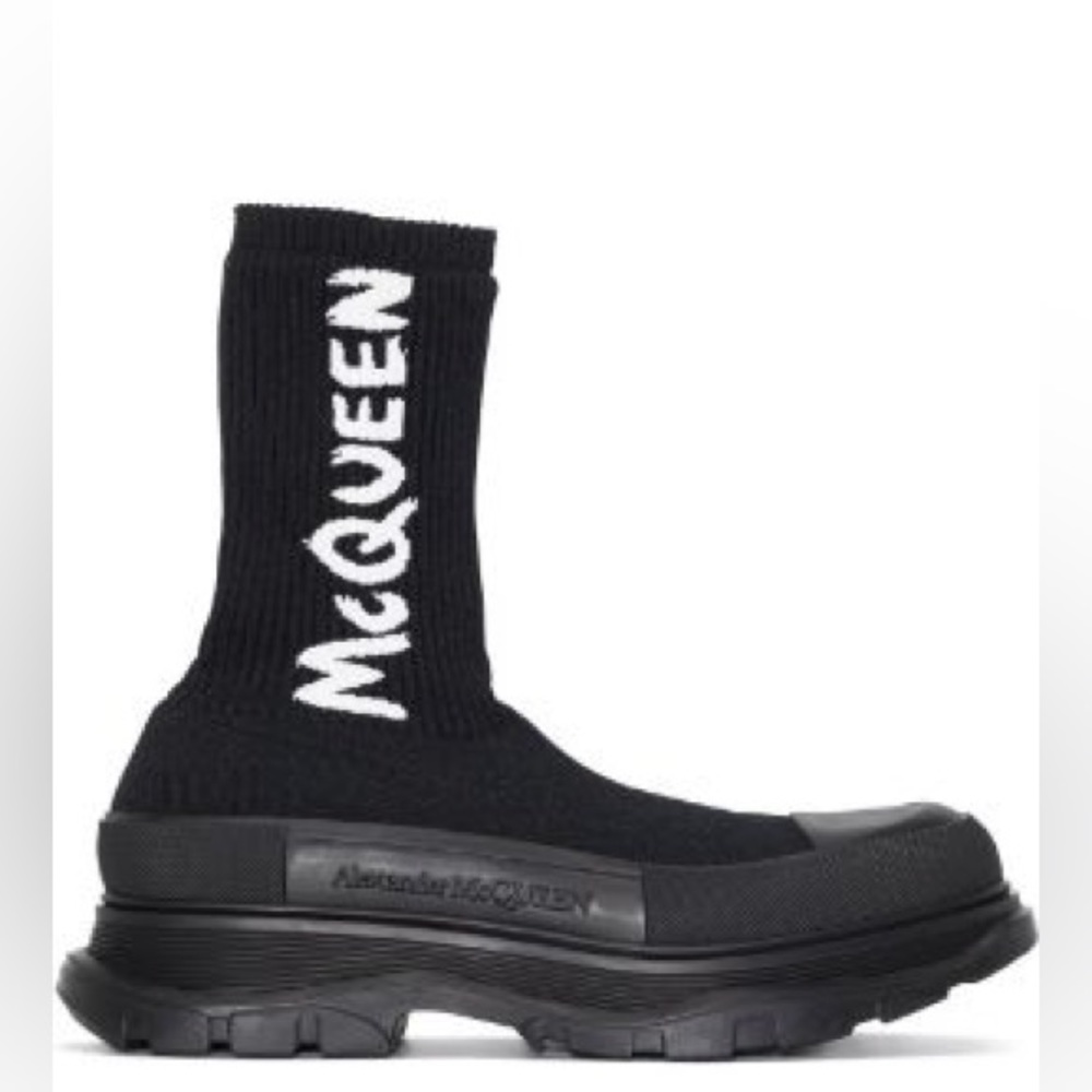 Alexander McQueen Black and White Sock-Style Platform Boots